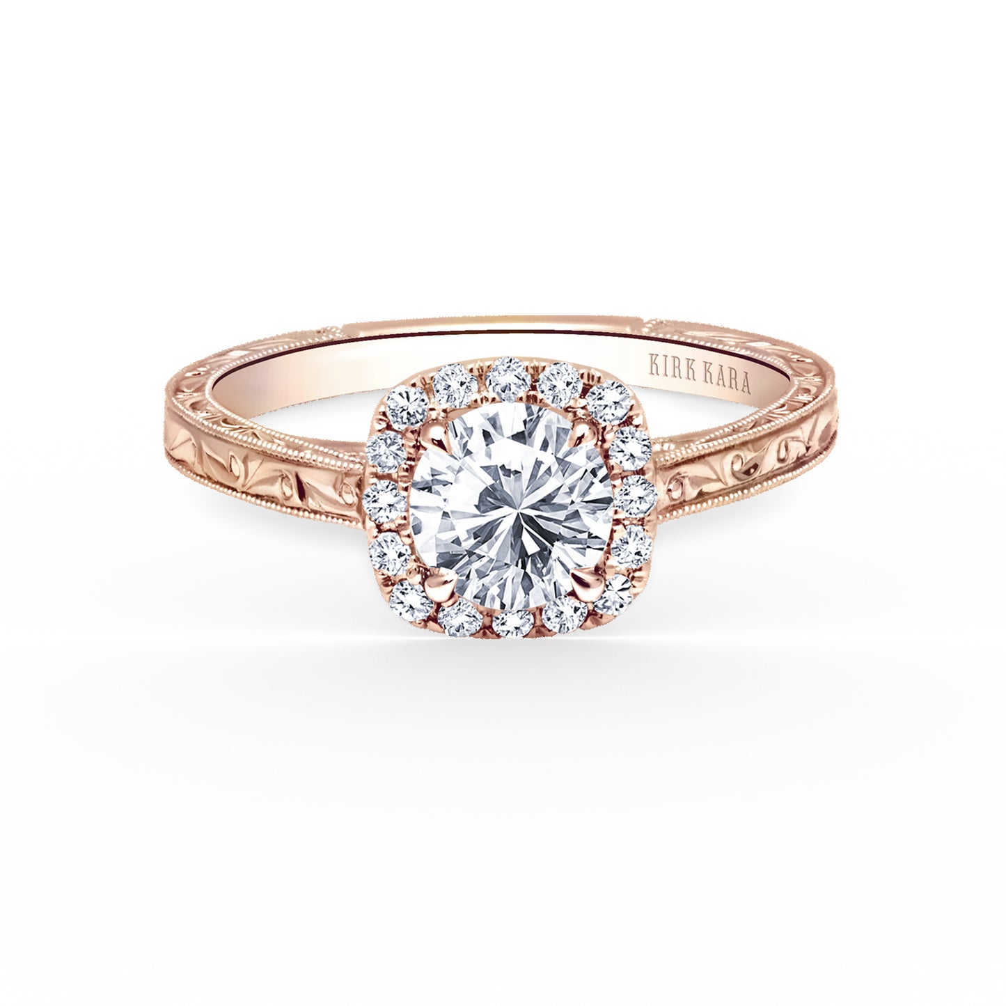 Classic Scroll Engraved Halo Diamond Engagement Ring