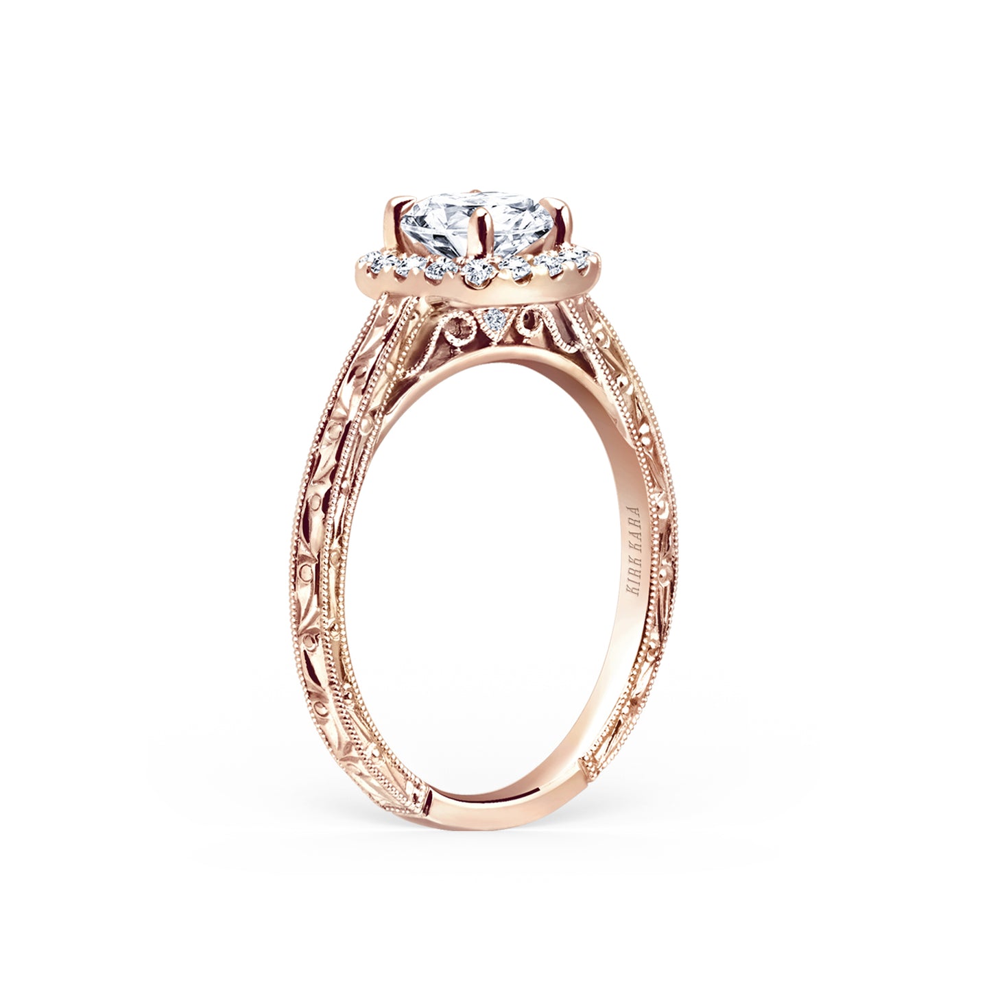 Classic Scroll Engraved Halo Diamond Engagement Ring