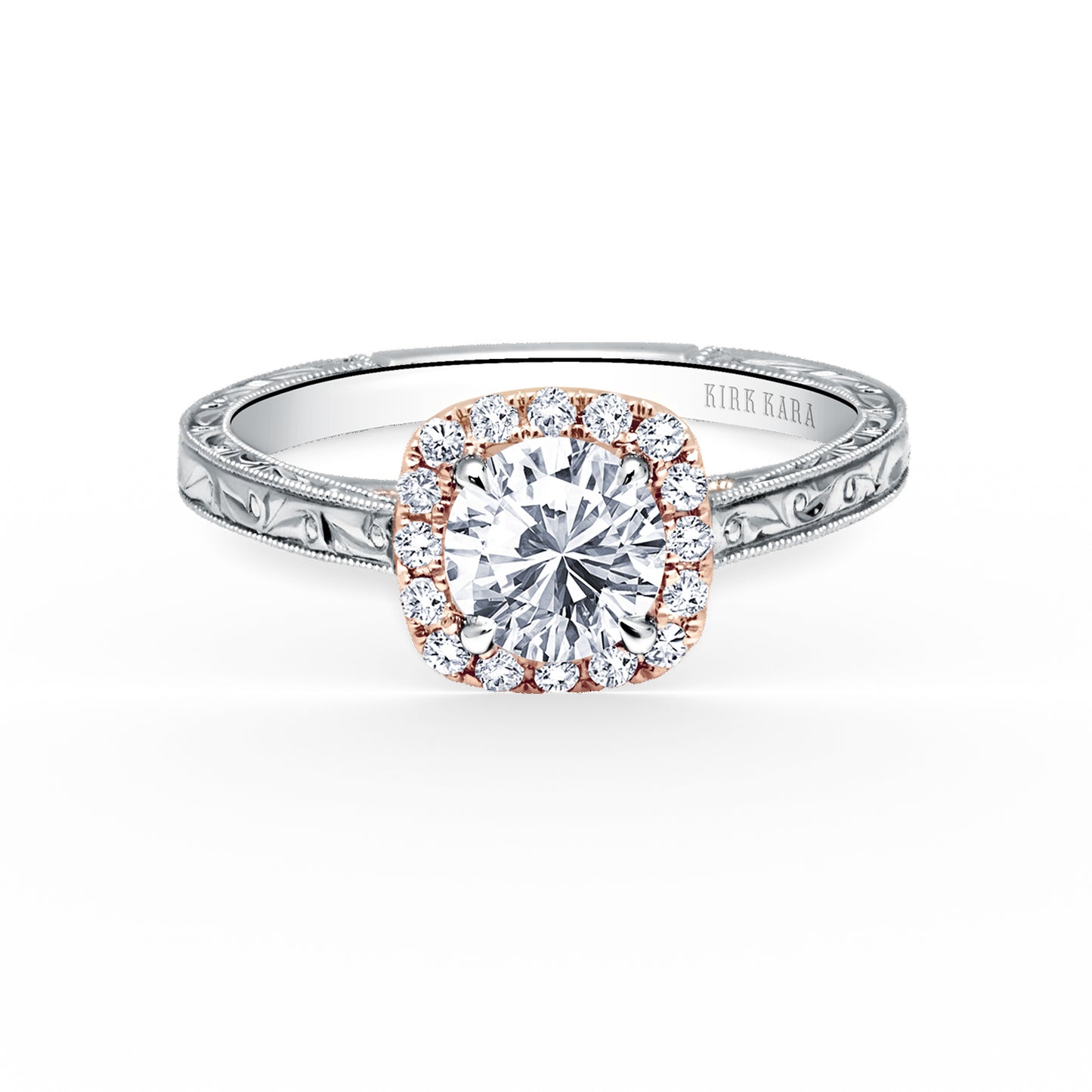 Classic Scroll Engraved Halo Diamond Engagement Ring