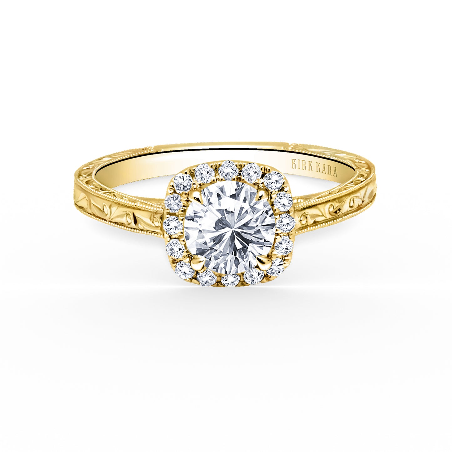 Classic Scroll Engraved Halo Diamond Engagement Ring