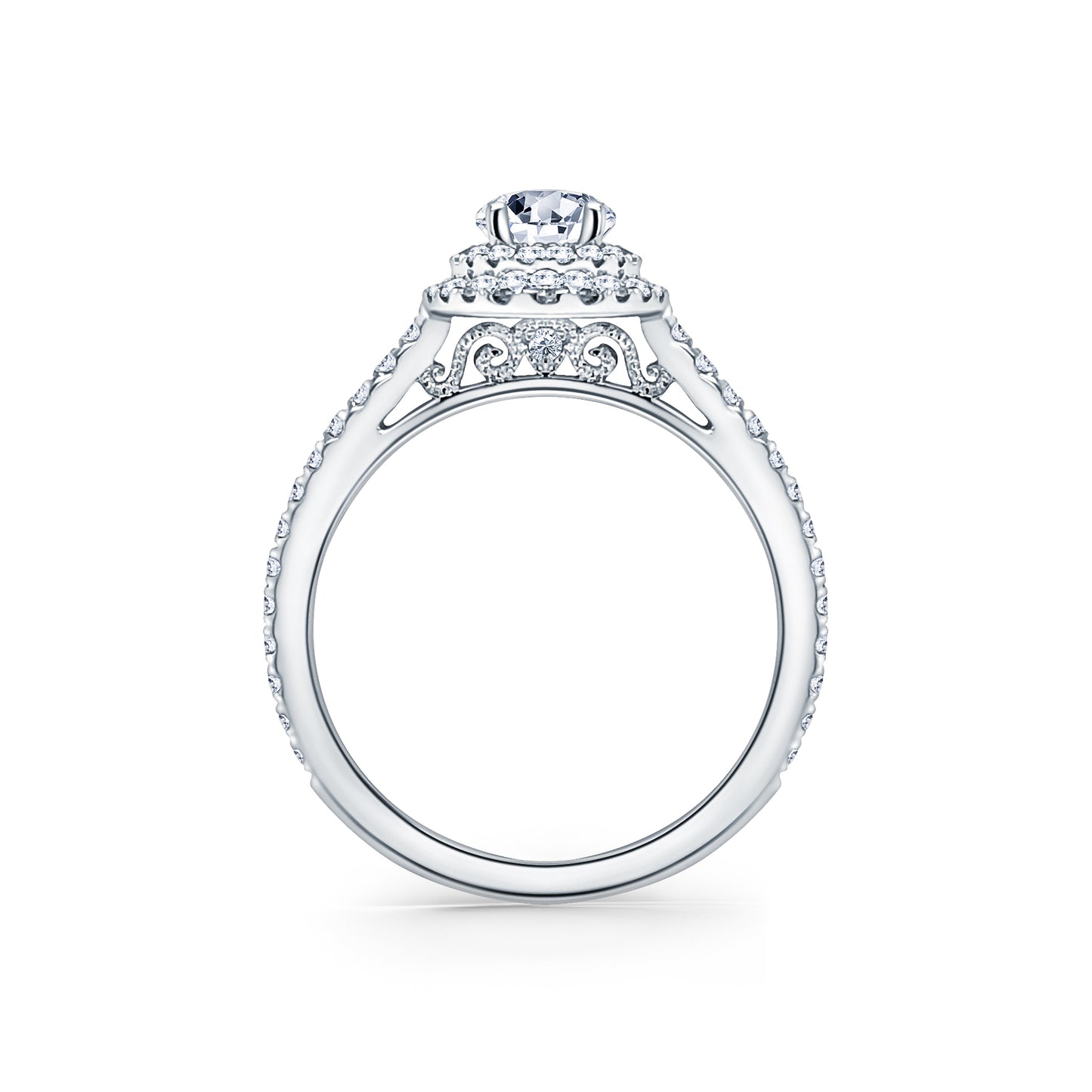 Classic Delicate Prong Set Double Halo Diamond Engagement Ring