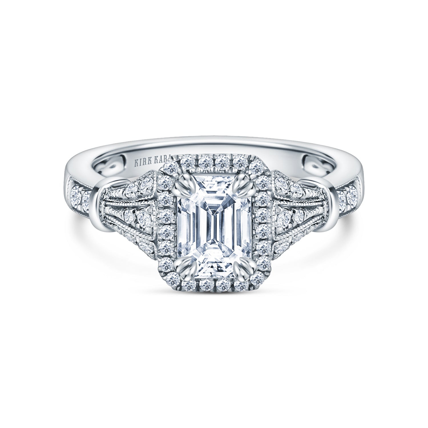 Three Leaf Halo Diamond Engagement Ring