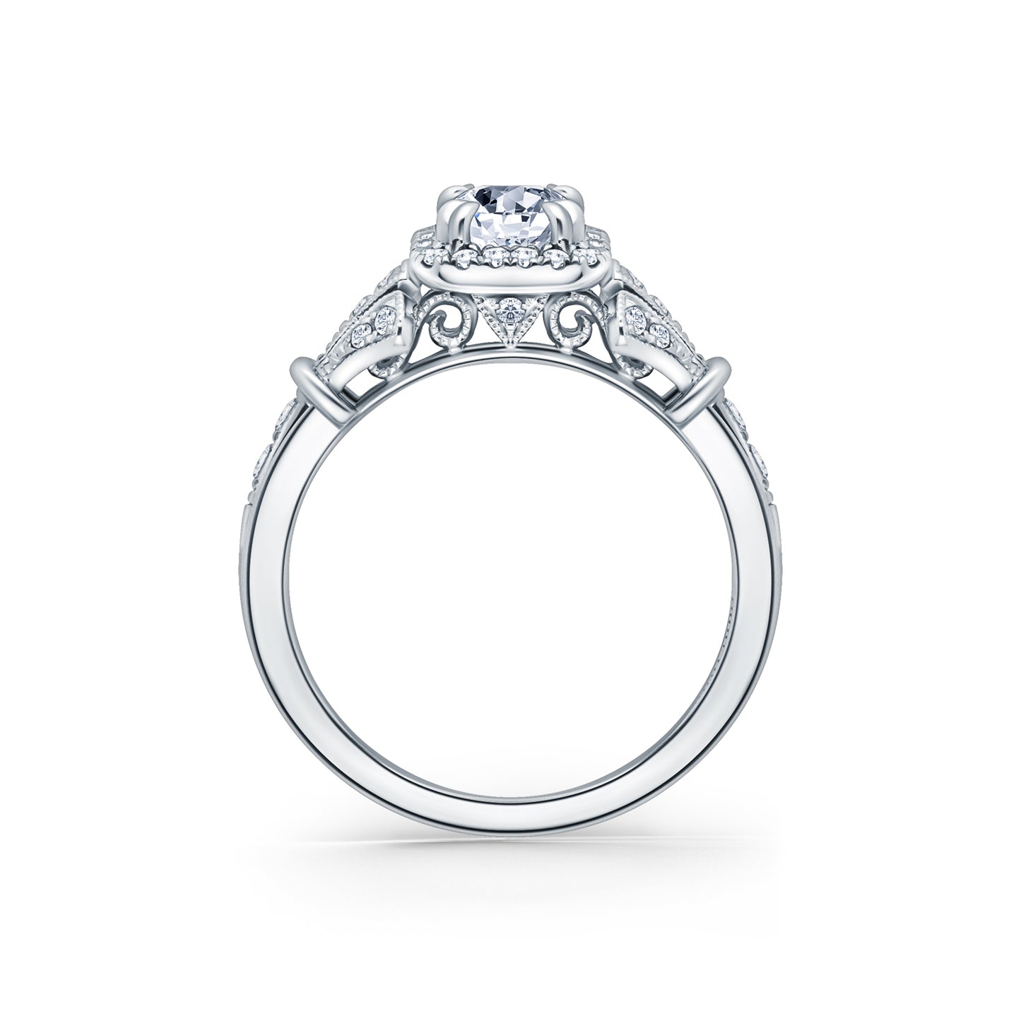 Three Leaf Halo Diamond Engagement Ring