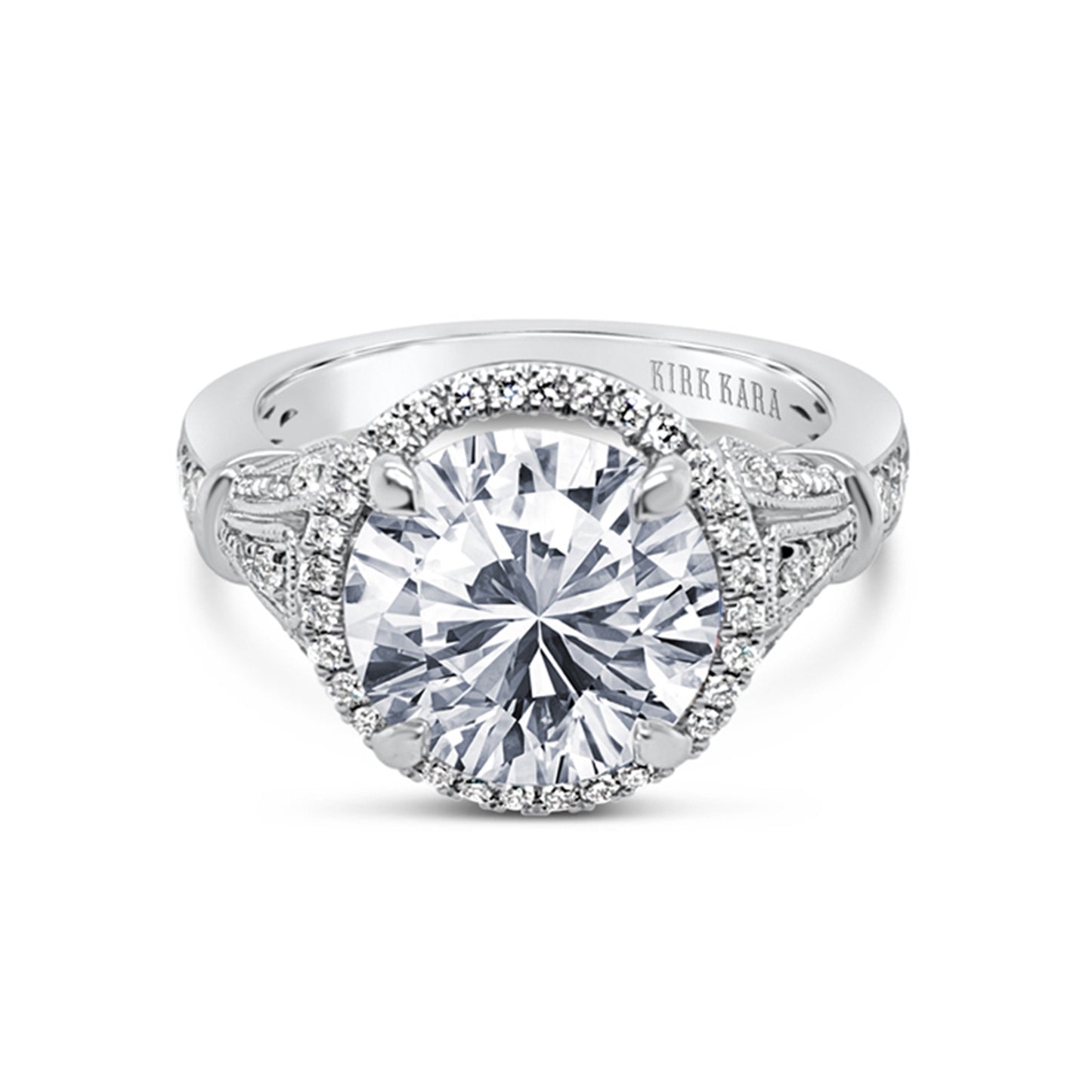 Elegant Three Leaf Halo Diamond Engagement Ring