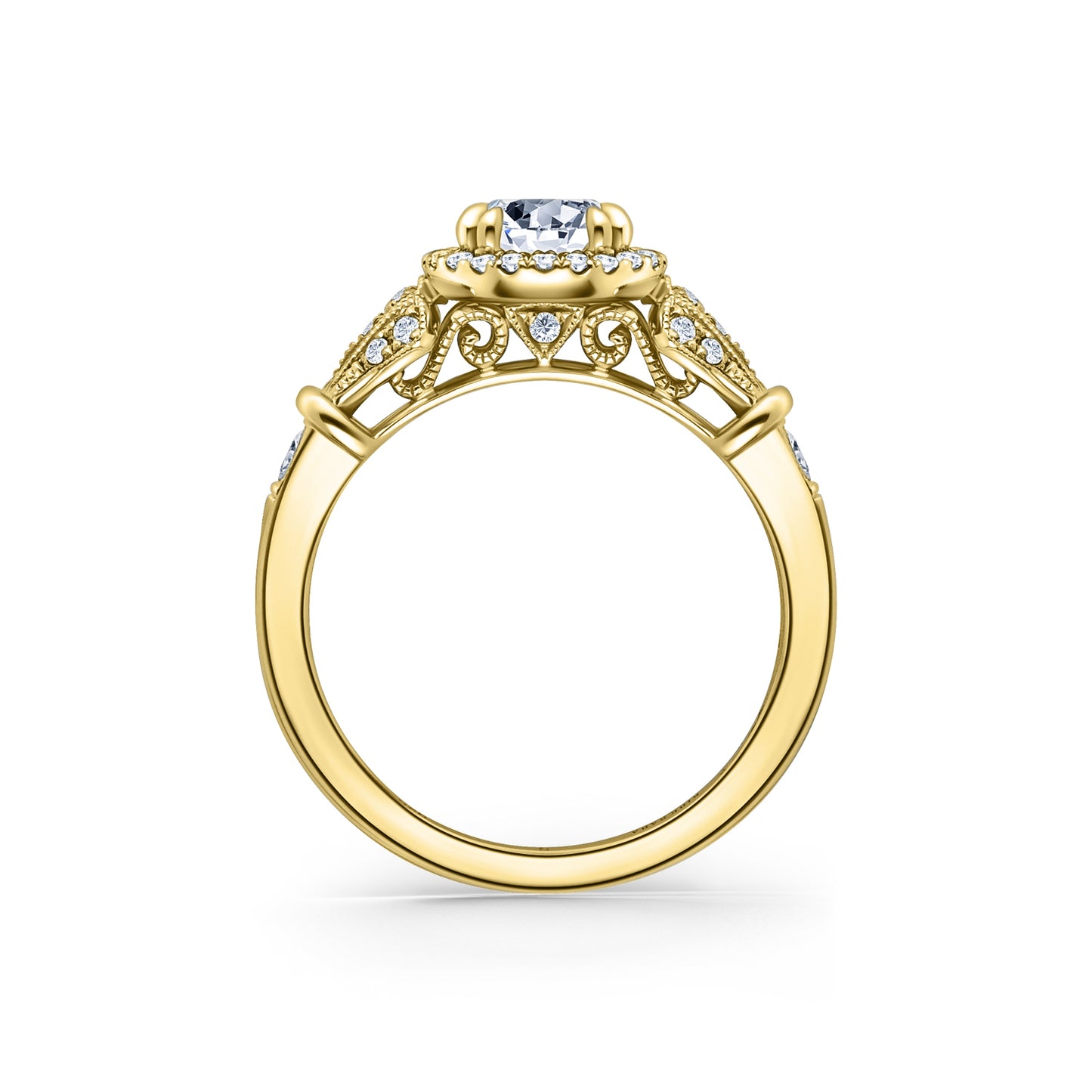 Three Leaf Halo Diamond Engagement Ring