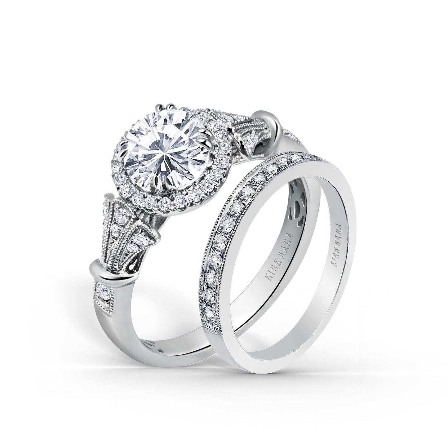 Three Leaf Halo Diamond Engagement Ring