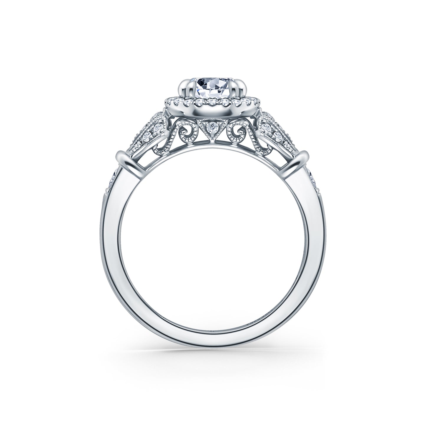 Three Leaf Halo Diamond Engagement Ring