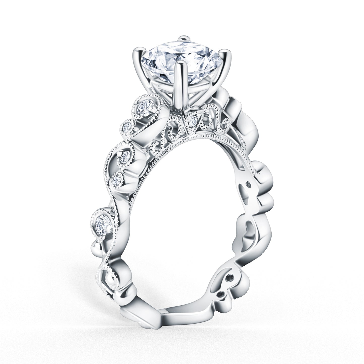 Lace Milgrain Cathedral Solitaire Diamond Engagement Ring