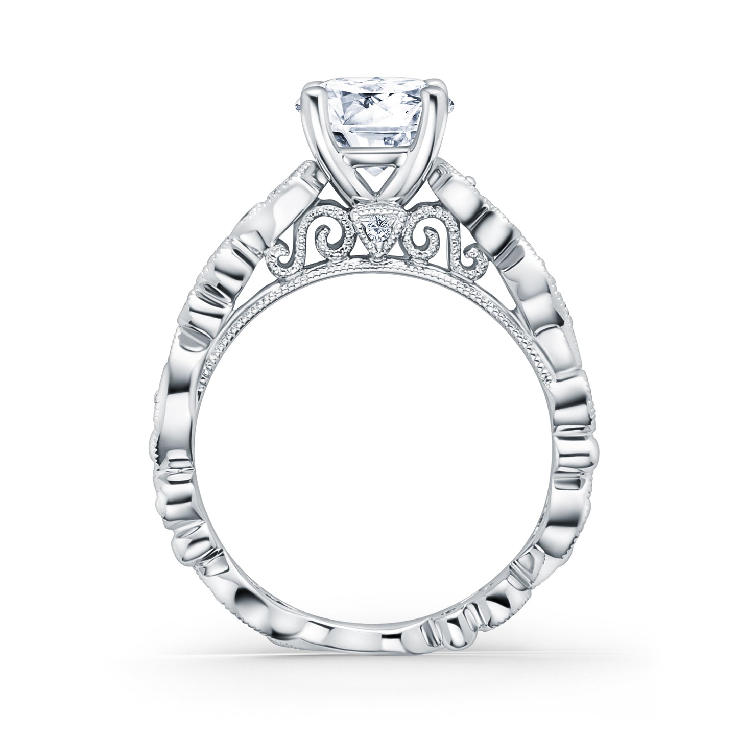 Lace Milgrain Cathedral Solitaire Diamond Engagement Ring