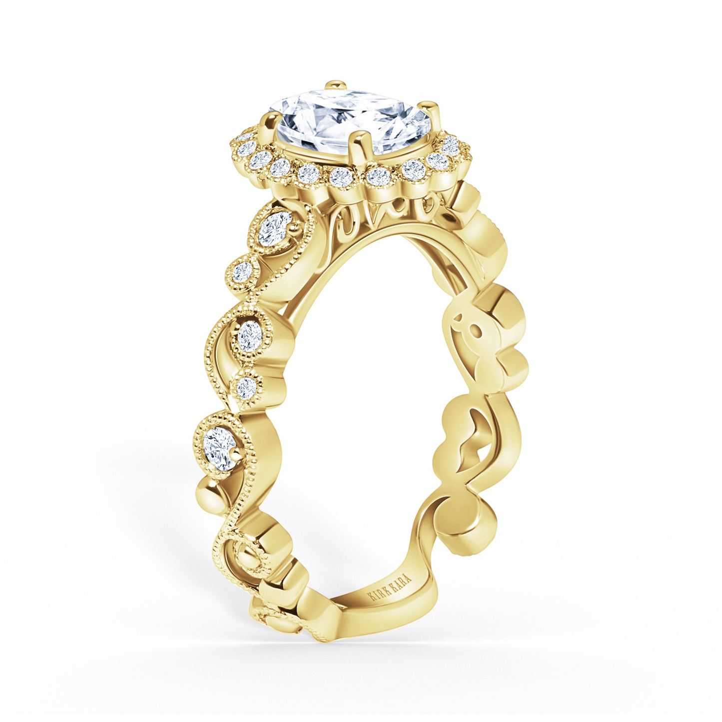 Lace Milgrain Scalloped Halo Diamond Engagement Ring