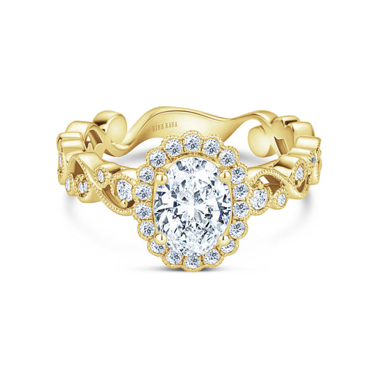 Lace Milgrain Scalloped Halo Diamond Engagement Ring