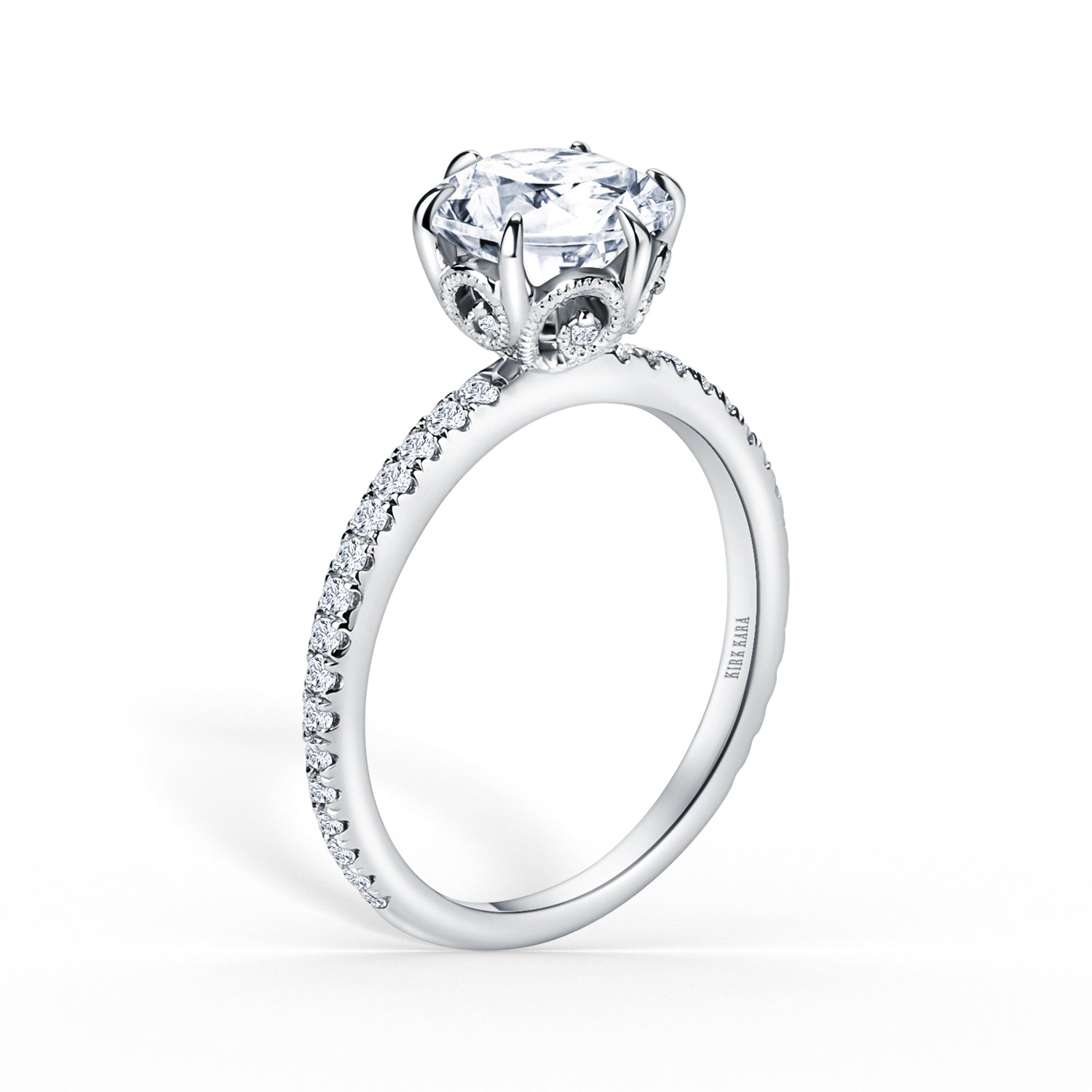 Milgrain Swirl Prong Basket Solitaire Diamond Engagement Ring