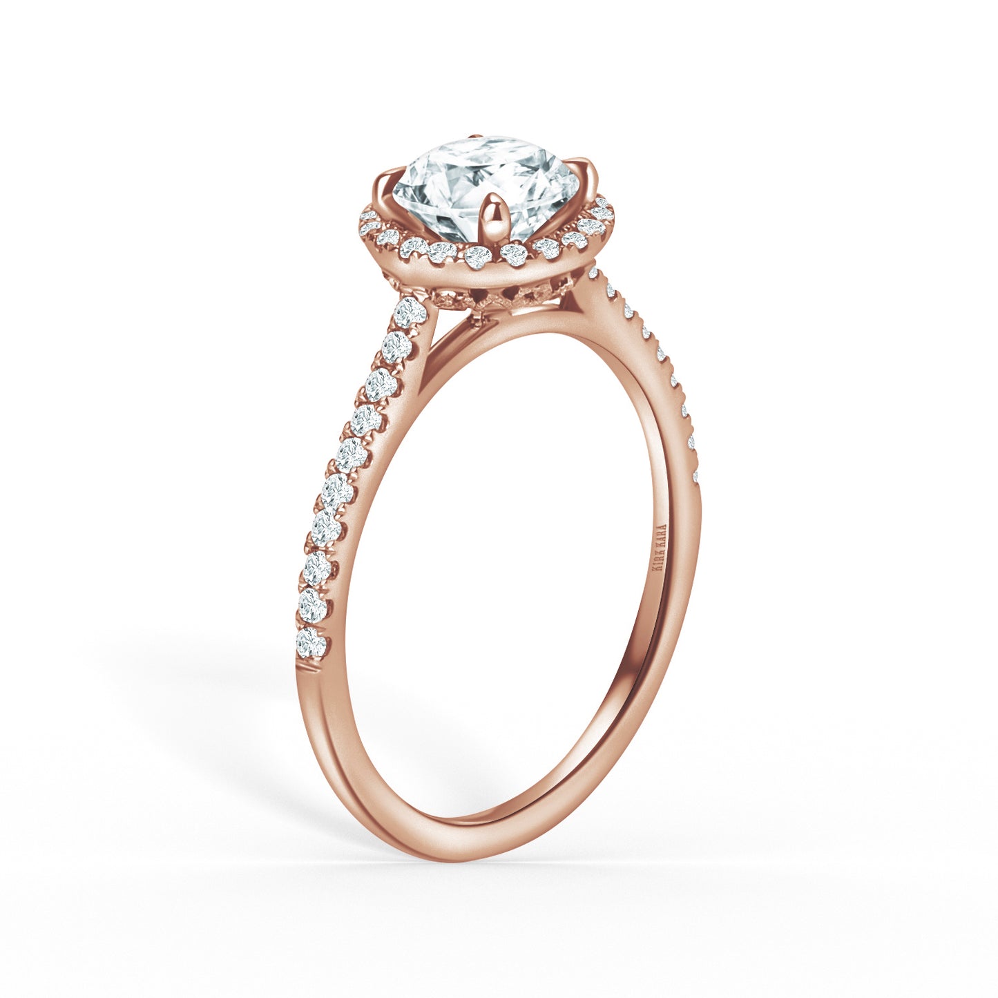 Classic Halo Diamond Shank Engagement Ring