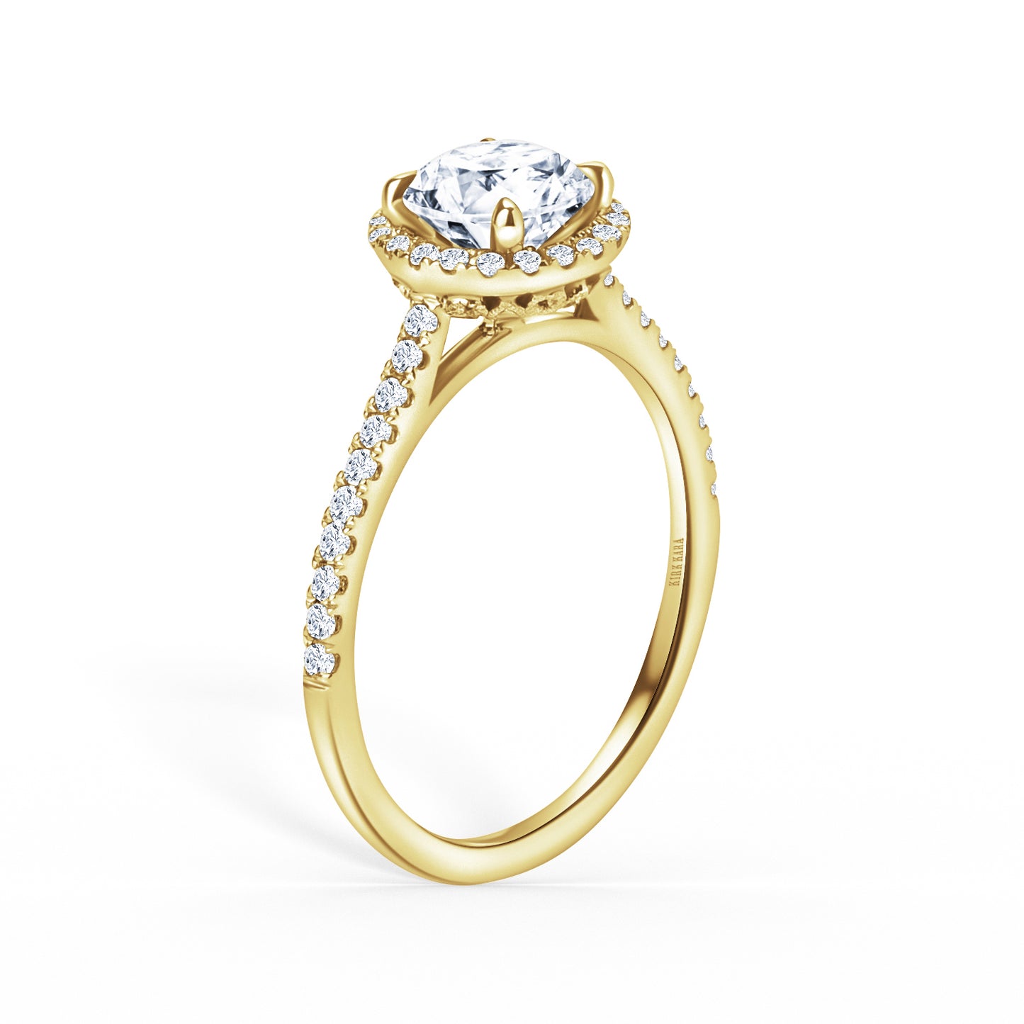 Classic Halo Diamond Shank Engagement Ring