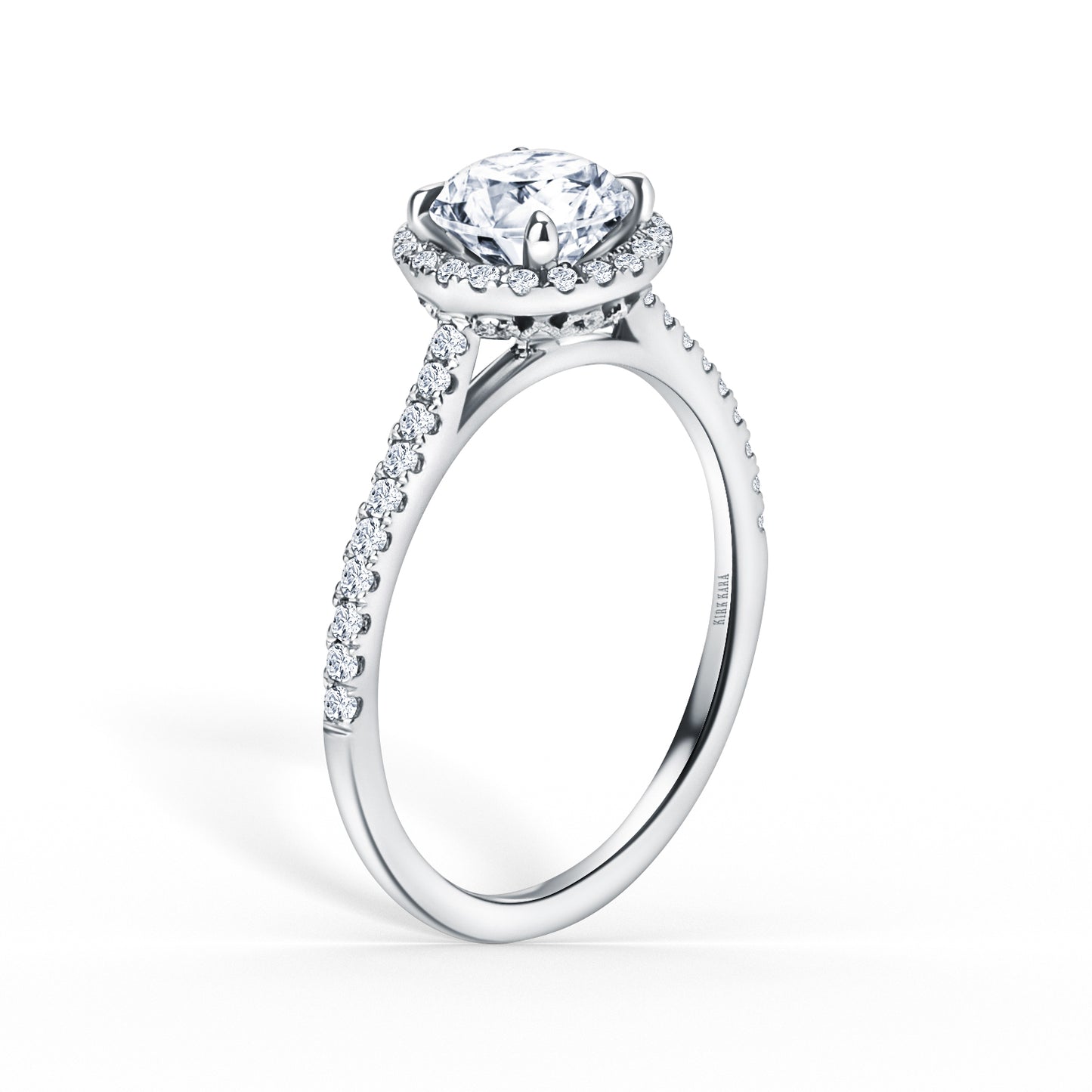 Classic Halo Diamond Shank Engagement Ring