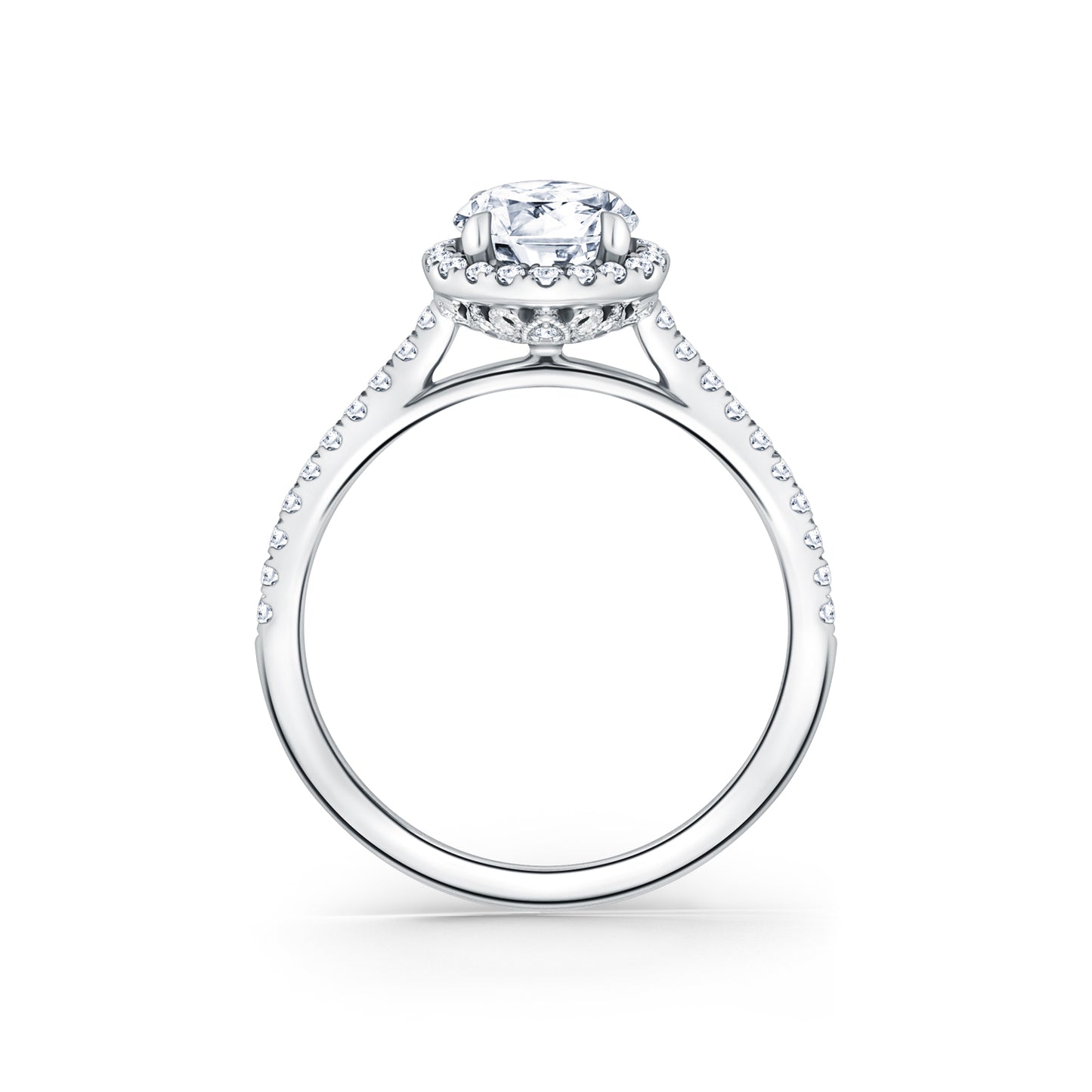 Classic Halo Diamond Shank Engagement Ring