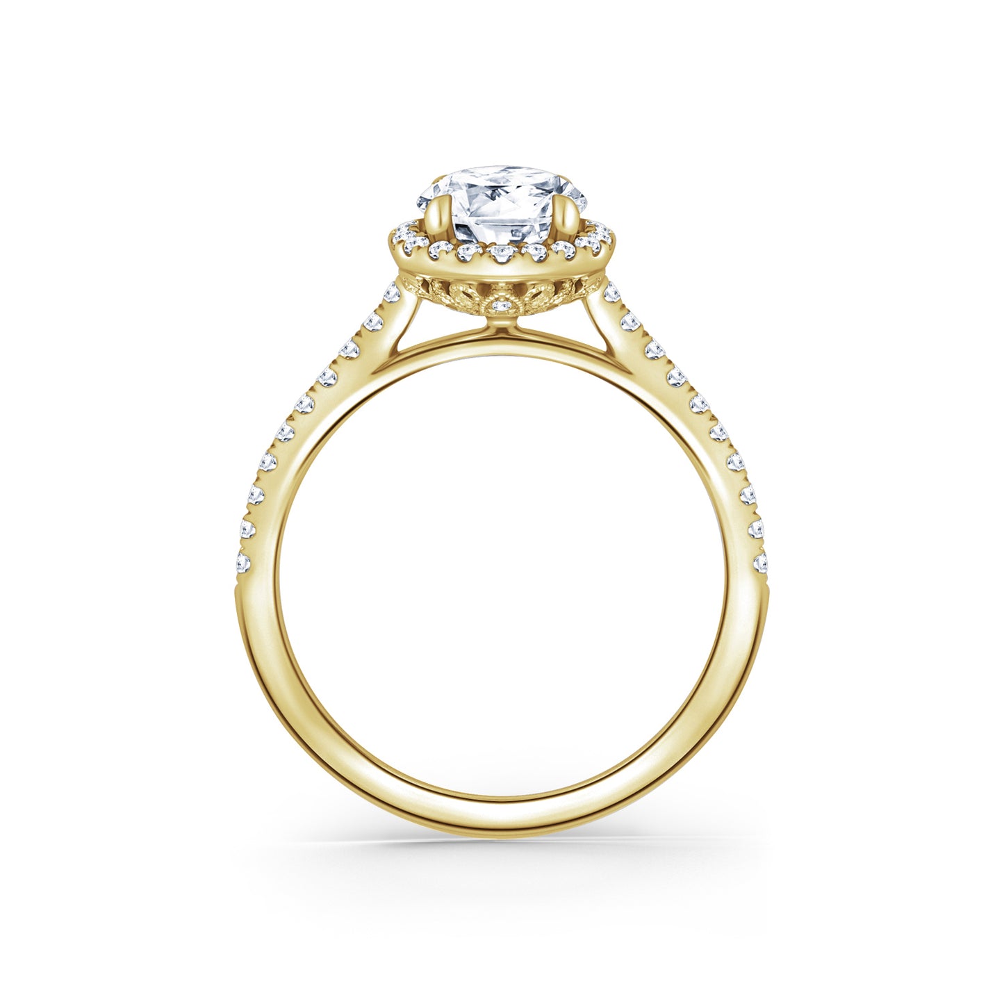 Classic Halo Diamond Shank Engagement Ring