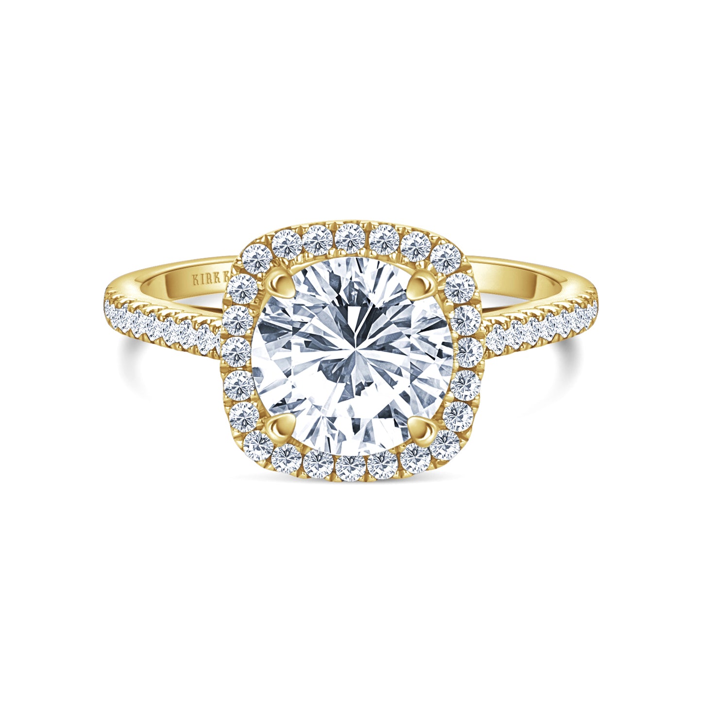 Classic Prong Set Halo Diamond Shank Engagement Ring