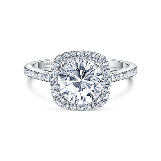 Classic Prong Set Halo Diamond Shank Engagement Ring