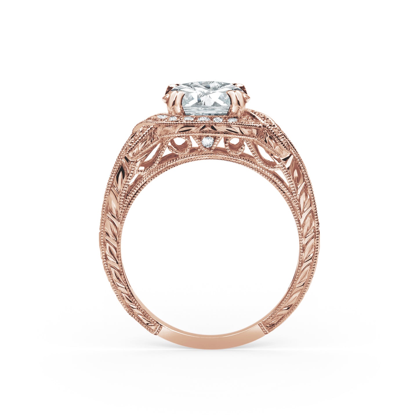 Halo Engraved Channel Set Milgrain Diamond Engagement Ring