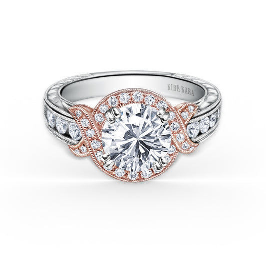 Halo Engraved Channel Set Milgrain Diamond Engagement Ring