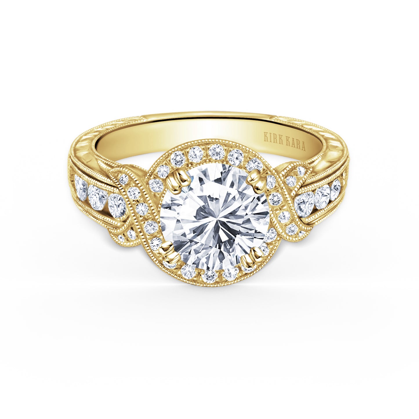 Halo Engraved Channel Set Milgrain Diamond Engagement Ring
