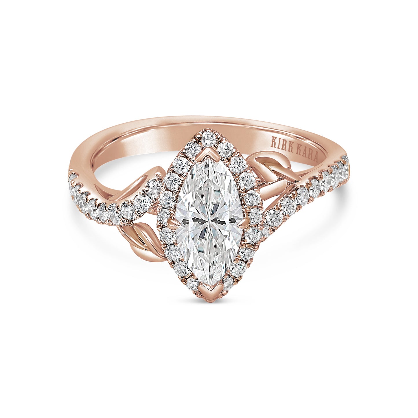 Halo Leaf Accent Diamond Engagement Ring