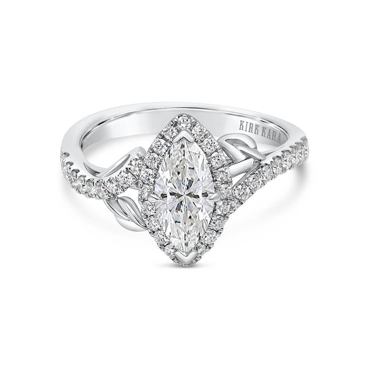 Halo Leaf Accent Diamond Engagement Ring