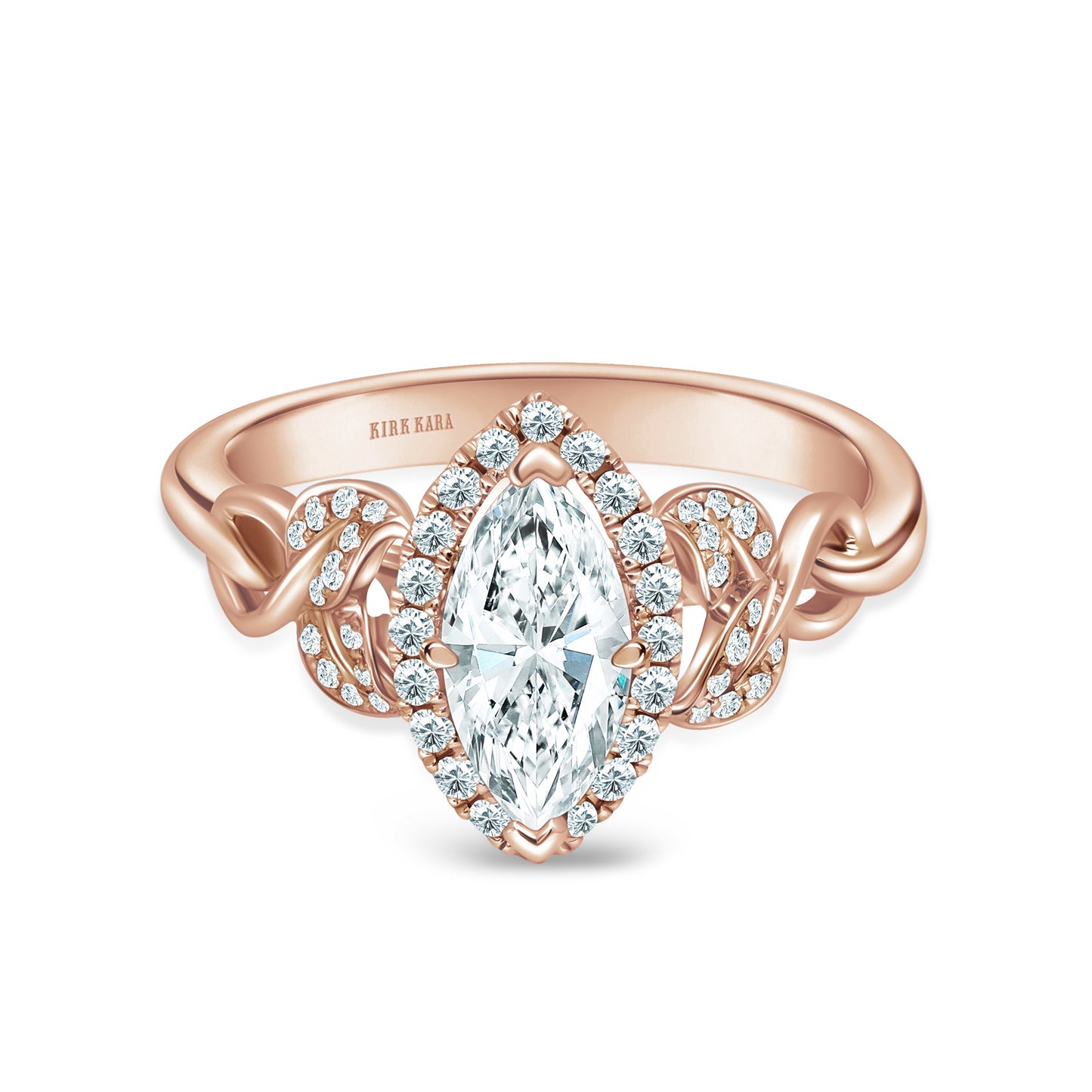 Oval Pavé Leaf Halo Diamond Engagement Ring