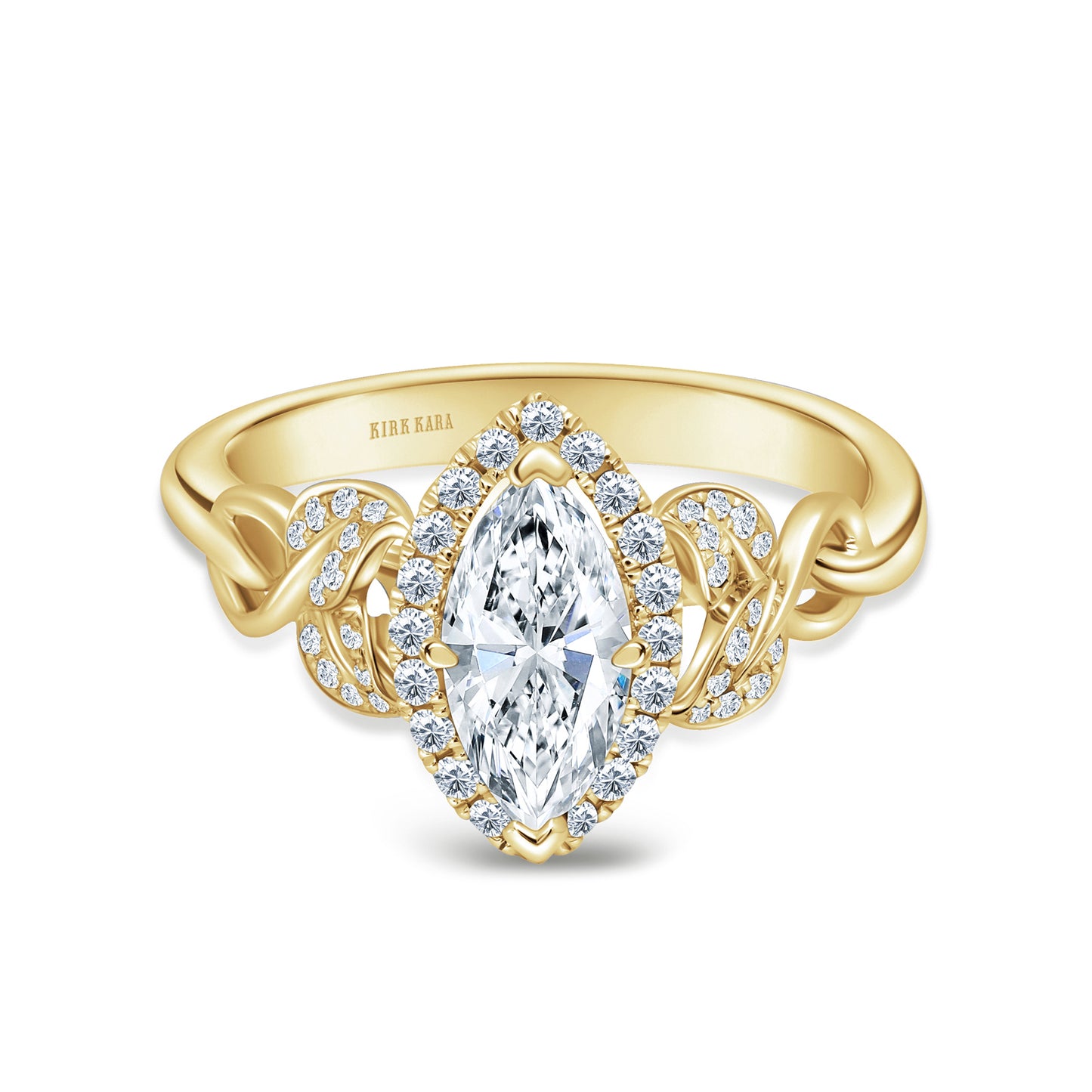 Oval Pavé Leaf Halo Diamond Engagement Ring