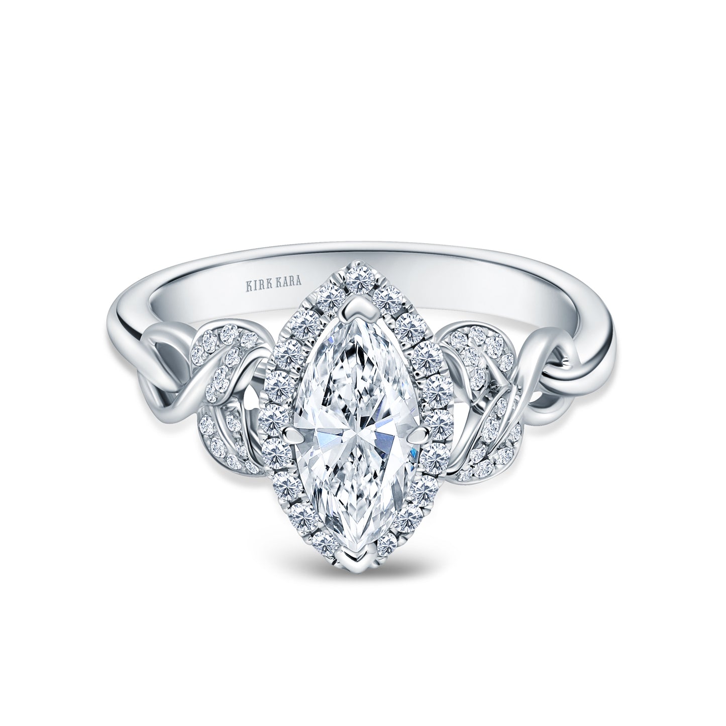 Oval Pavé Leaf Halo Diamond Engagement Ring