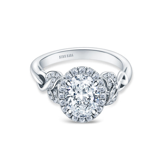 Oval Pavé Leaf Halo Diamond Engagement Ring