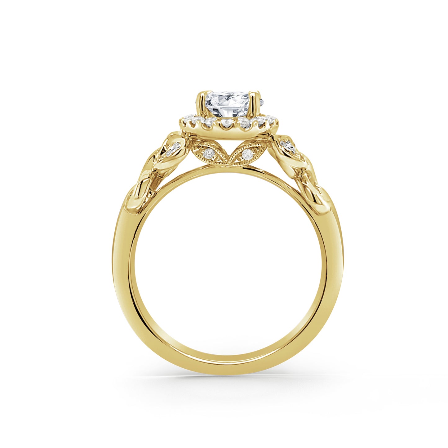 Oval Pavé Leaf Halo Diamond Engagement Ring