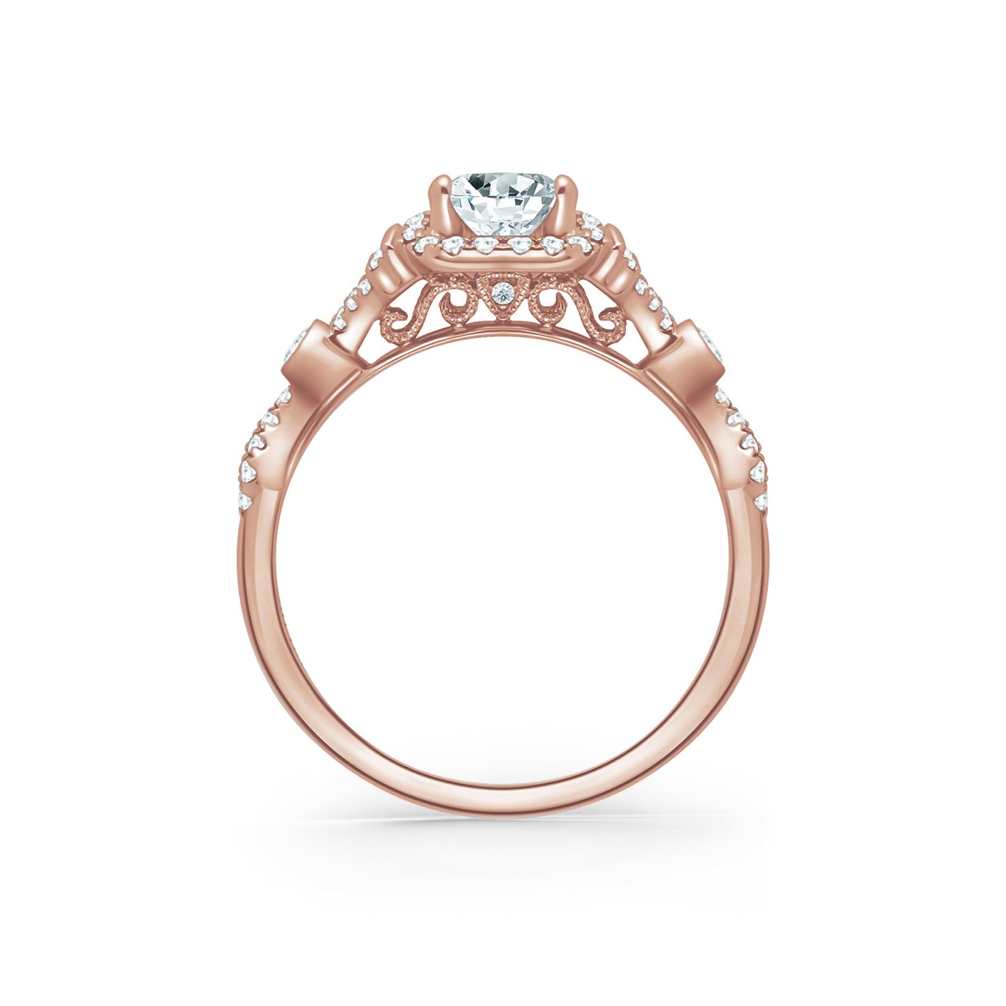 Deco Bezel Accent Halo Diamond Engagement Ring