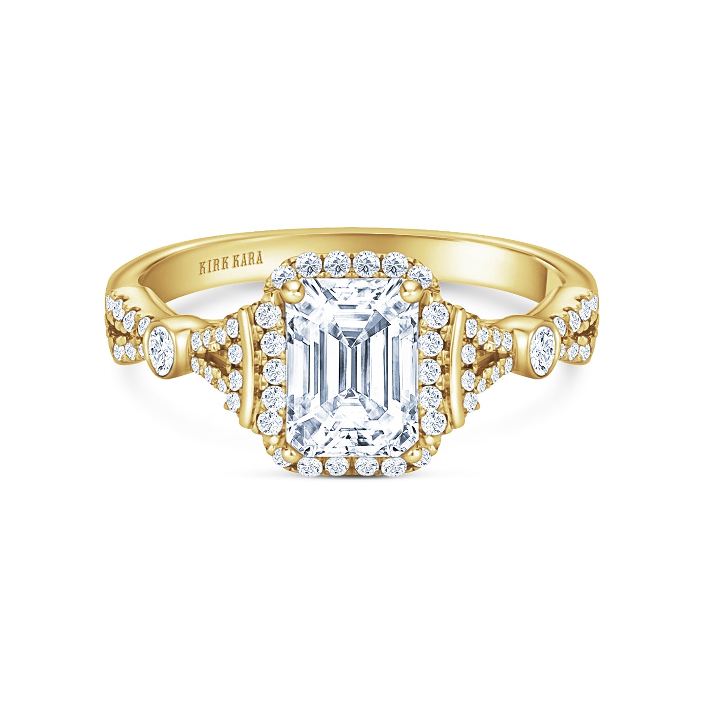 Deco Bezel Accent Halo Diamond Engagement Ring