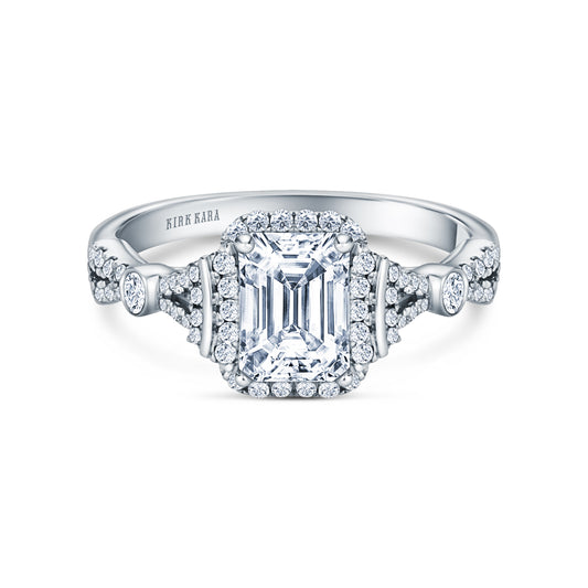 Deco Bezel Accent Halo Diamond Engagement Ring