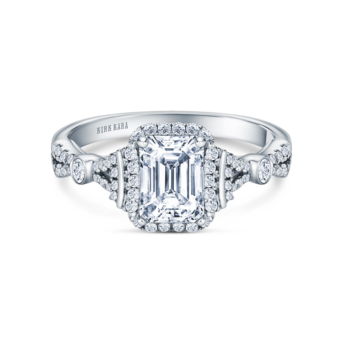 Deco Bezel Accent Halo Diamond Engagement Ring