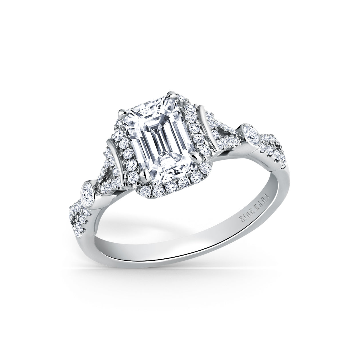 Deco Bezel Accent Halo Diamond Engagement Ring