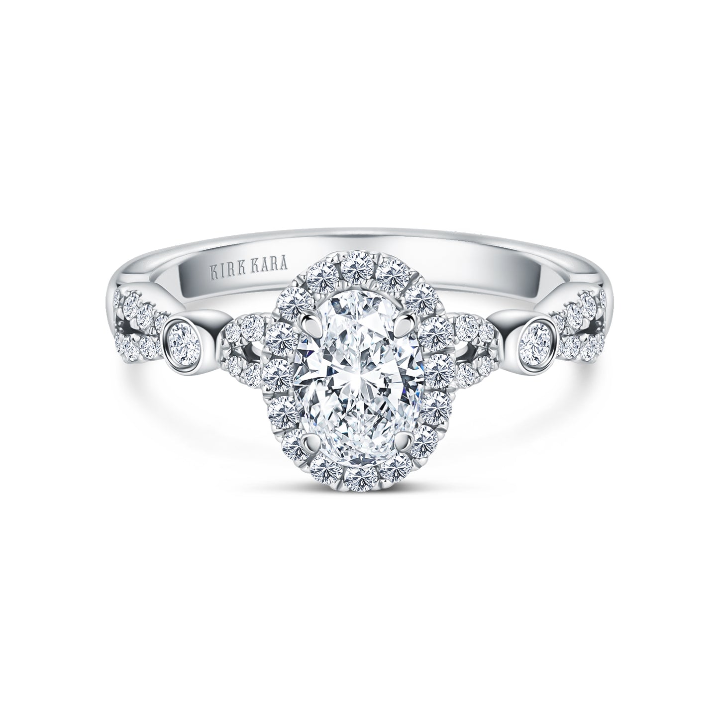 Deco Bezel Accent Floating Halo Diamond Engagement Ring