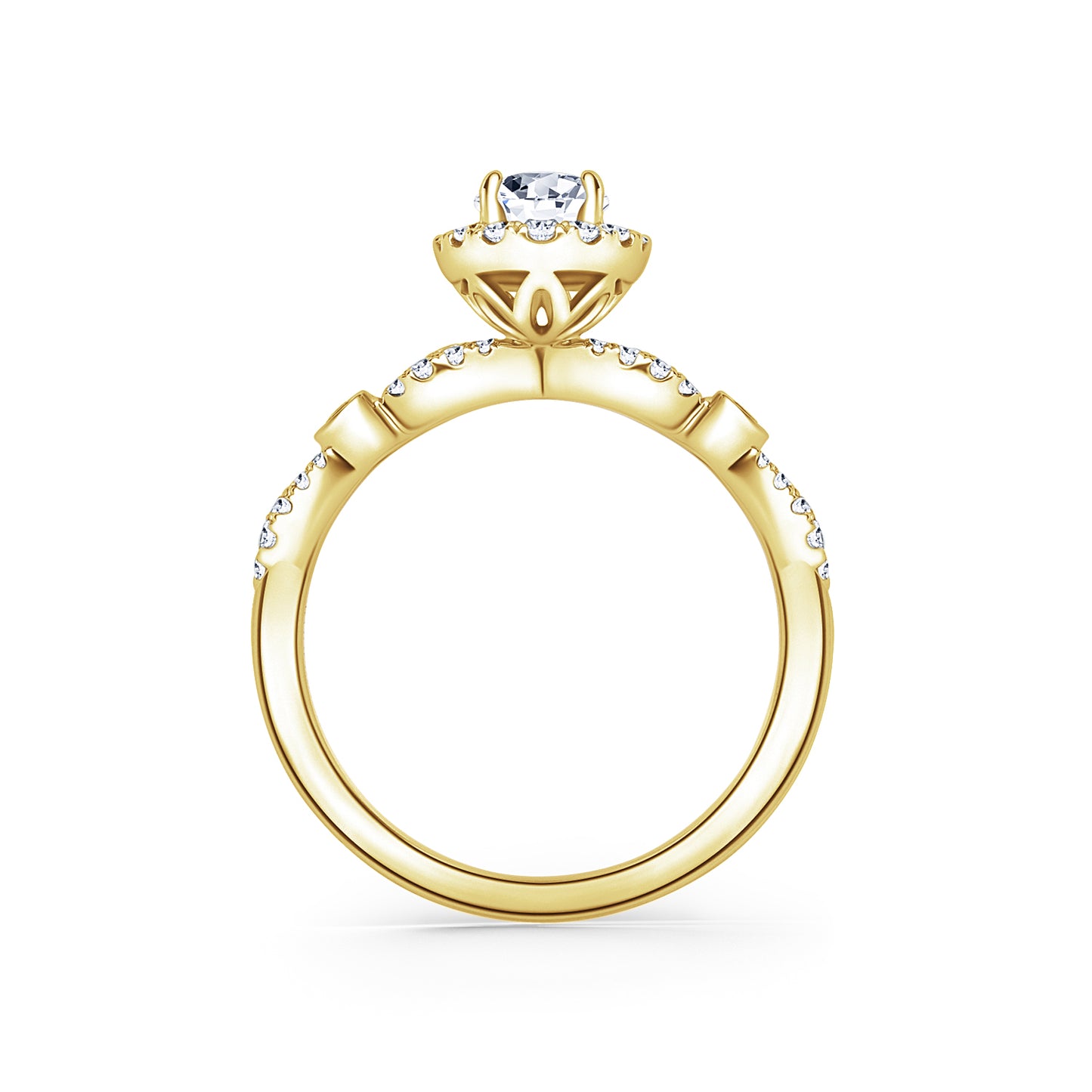 Deco Bezel Accent Floating Halo Diamond Engagement Ring