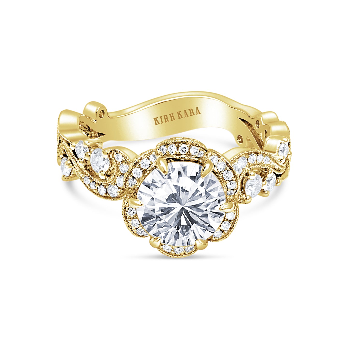 Romantic Artisan Crown Halo Diamond Engagement Ring