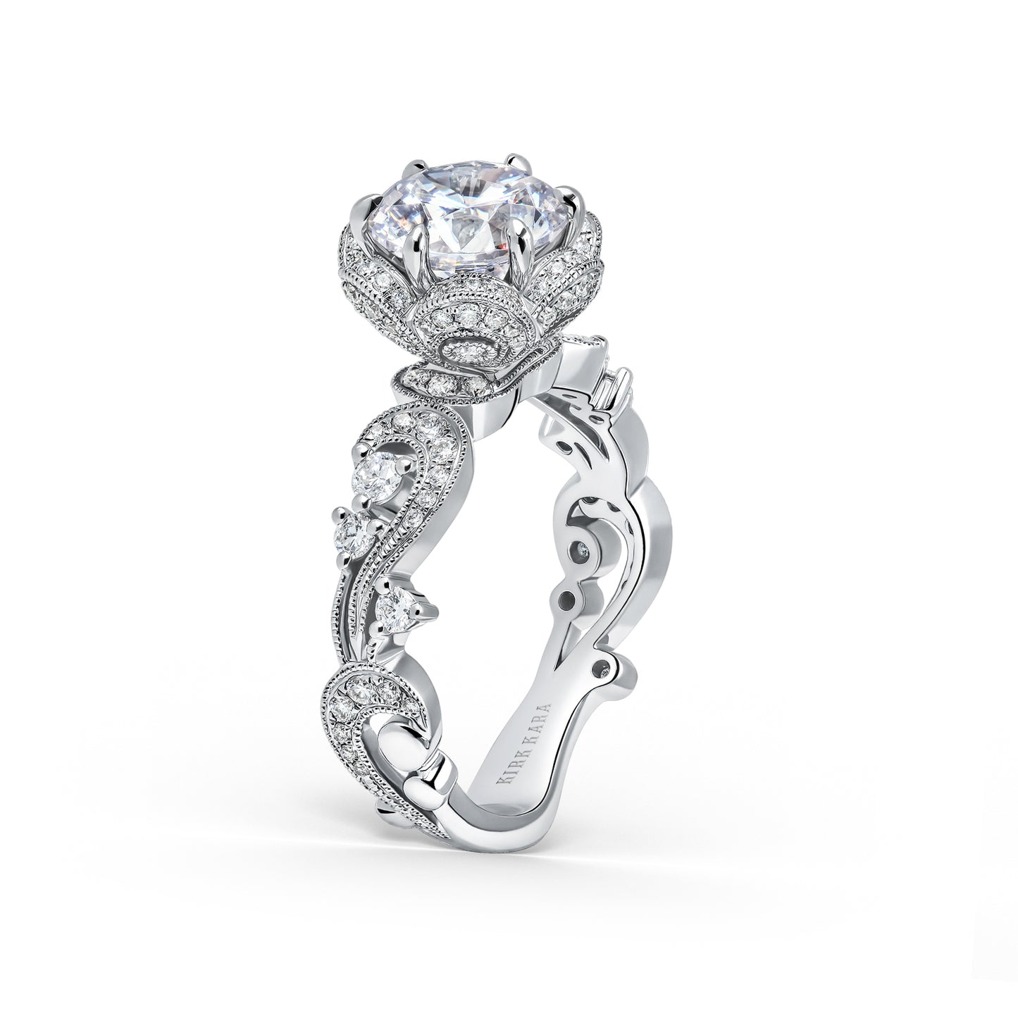 Romantic Artisan Crown Halo Diamond Engagement Ring