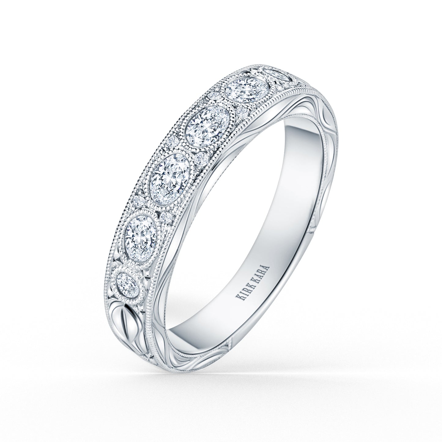 Leaf Oval Accent Diamond Wedding Band