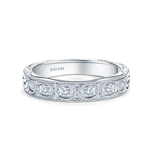 Leaf Oval Accent Diamond Wedding Band