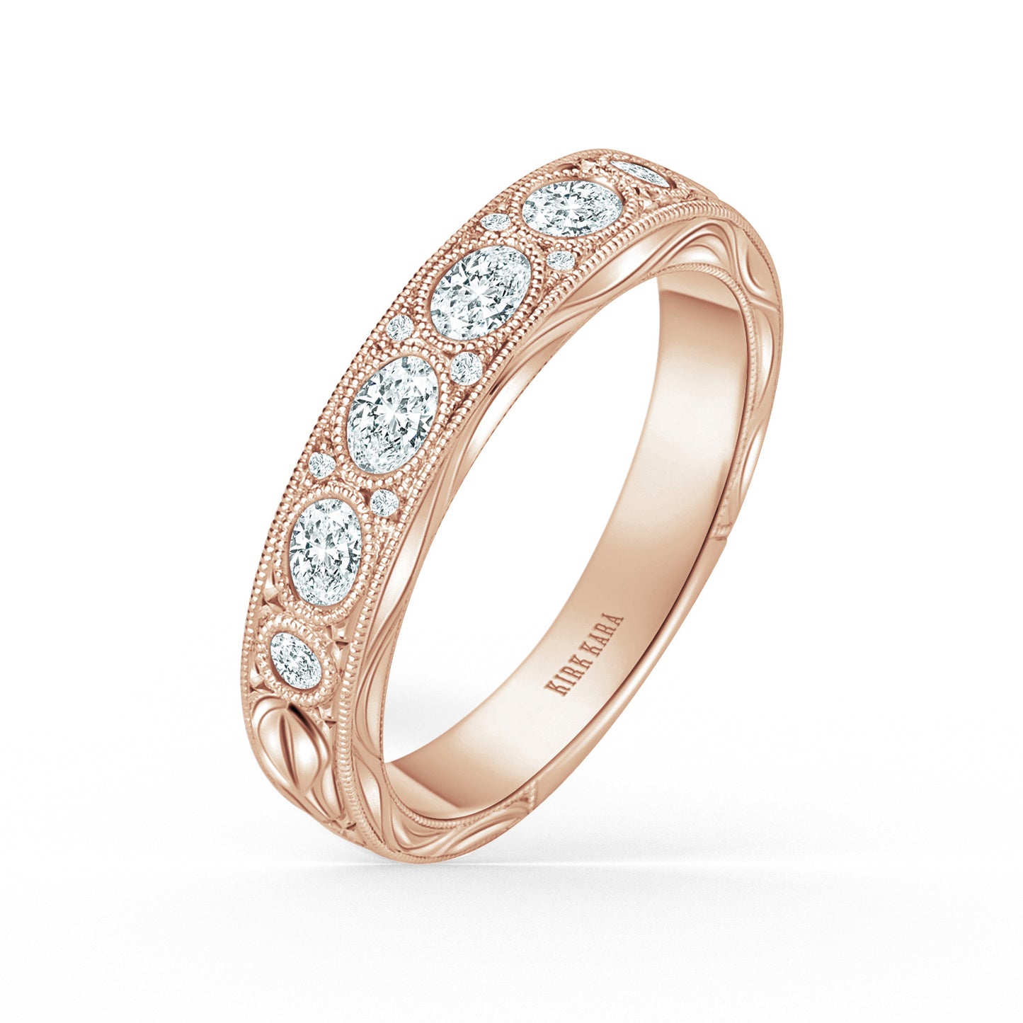 Leaf Oval Accent Diamond Wedding Band