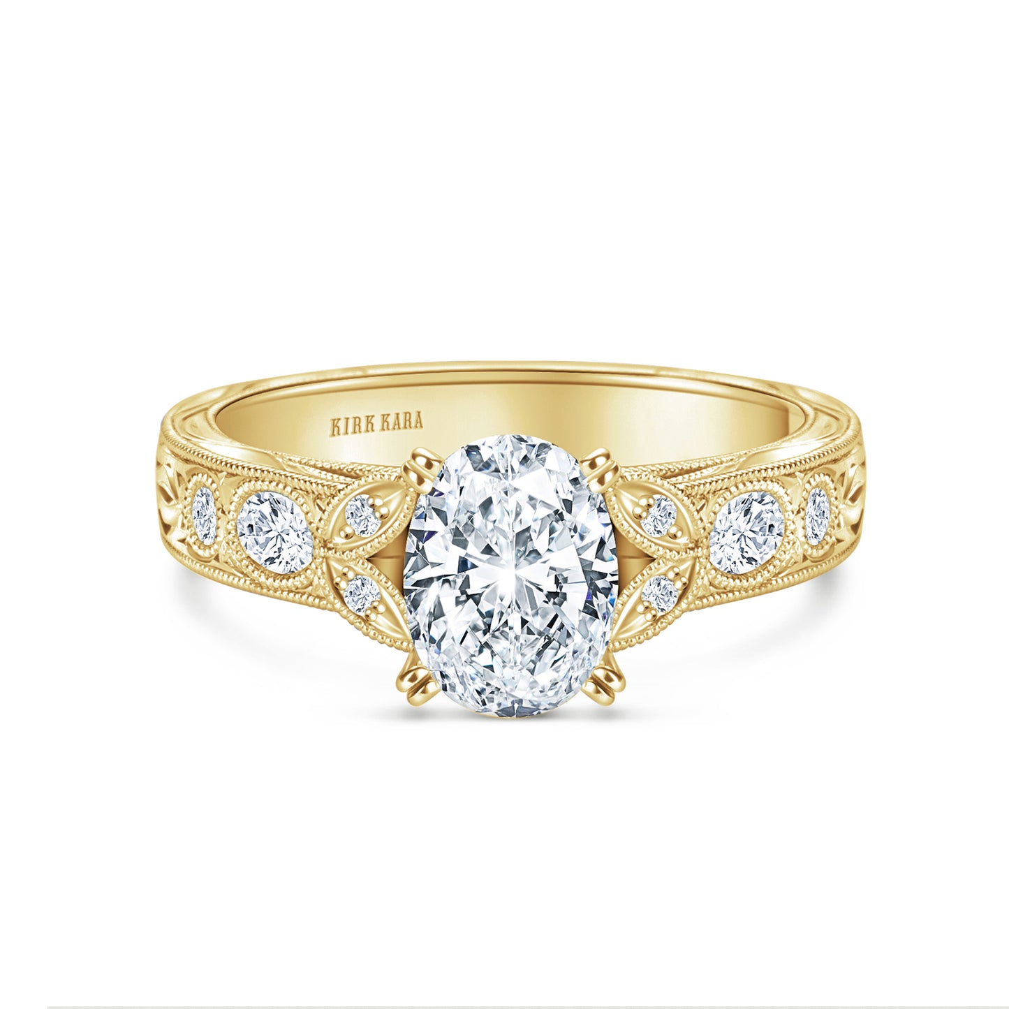 Leaf Oval Accent Diamond Engagement Ring