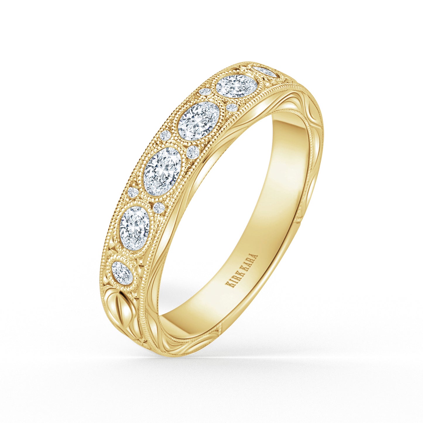 Leaf Oval Accent Diamond Wedding Band