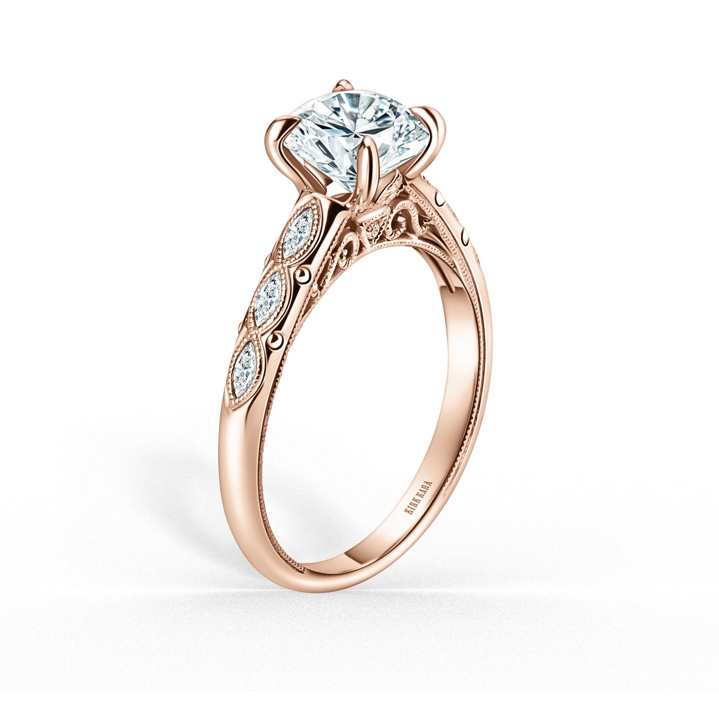 Floral Diamond Marquise Accent Engagement Ring