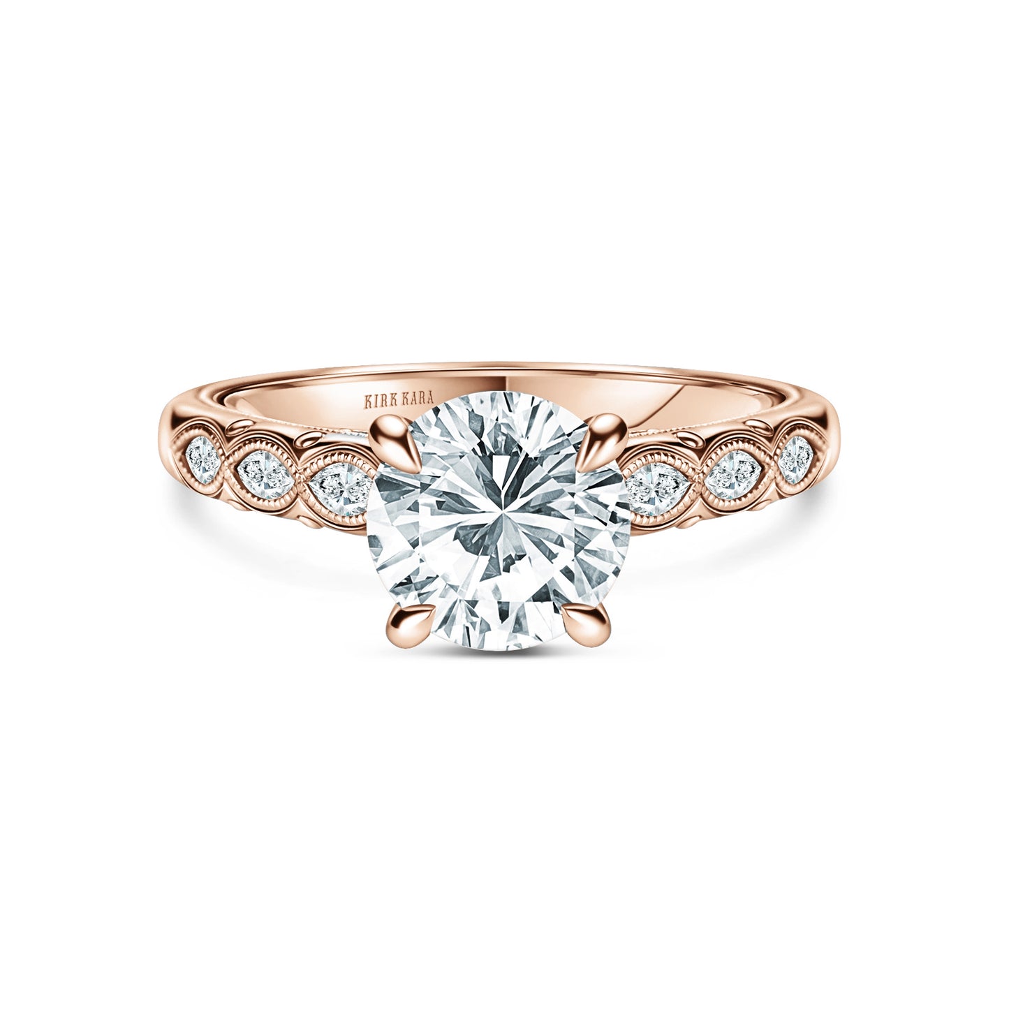 Floral Diamond Marquise Accent Engagement Ring