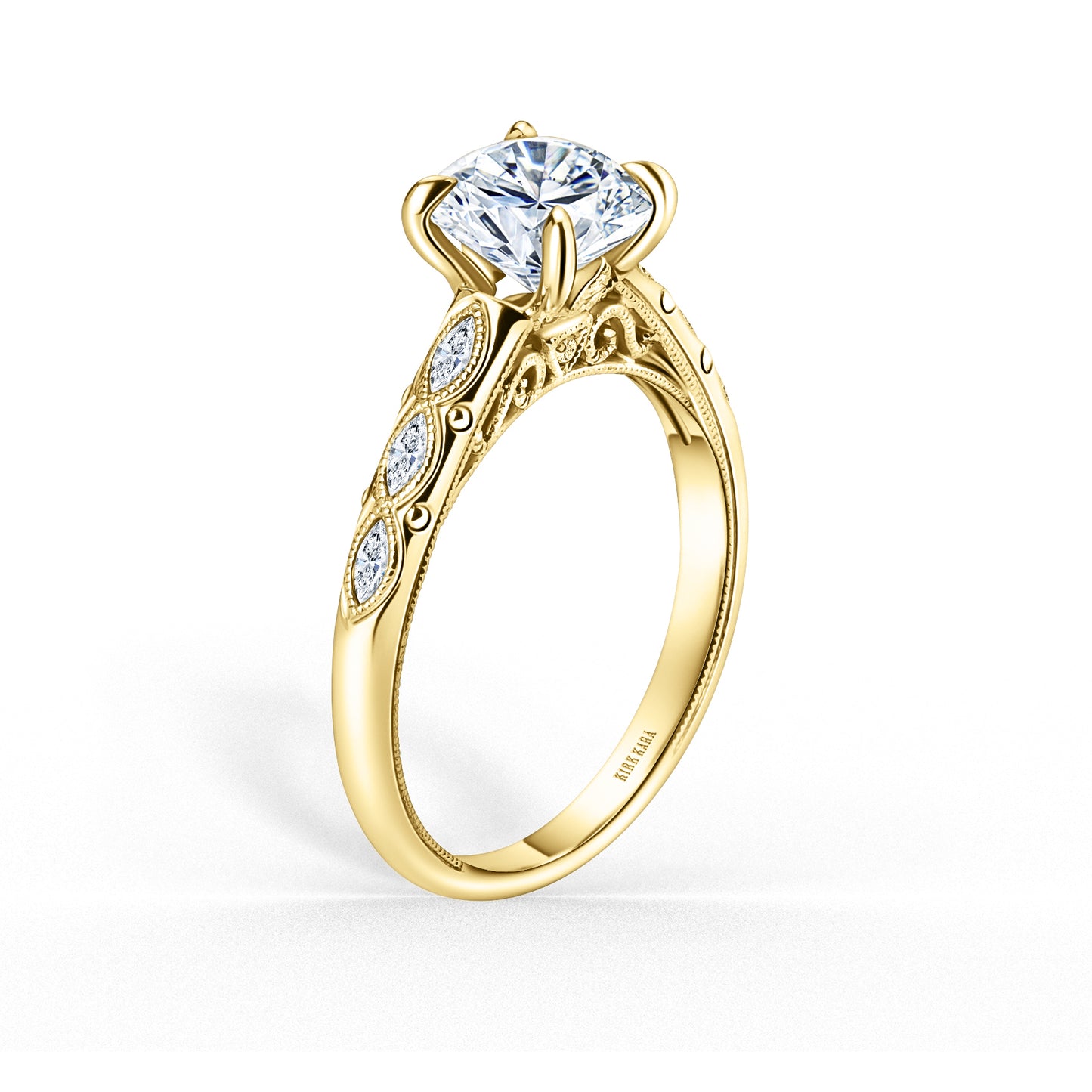 Floral Diamond Marquise Accent Engagement Ring